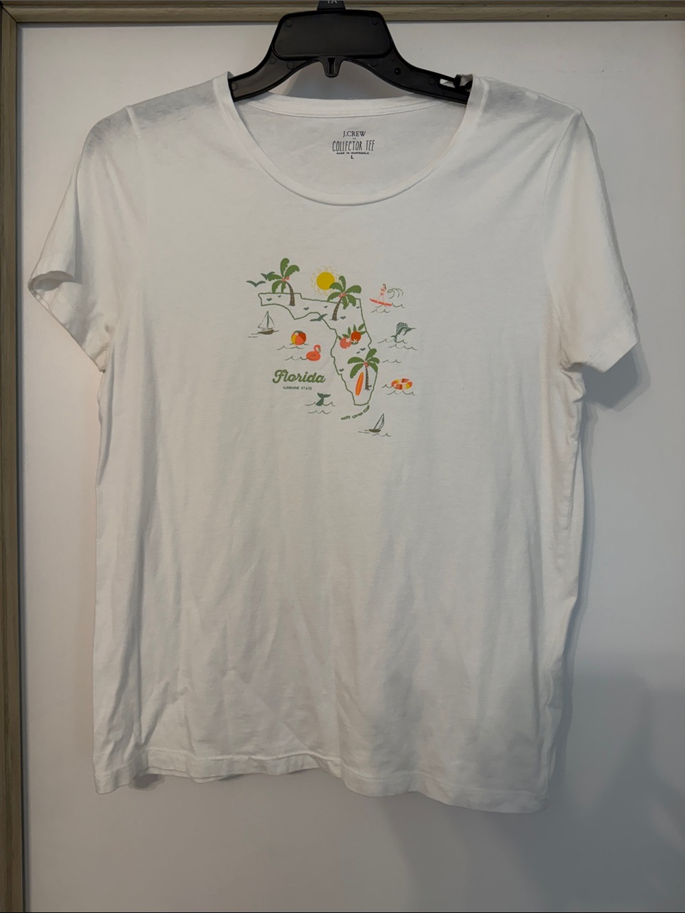 J. Crew White Florida Map Graphic Tee with Green & Orange Accents
